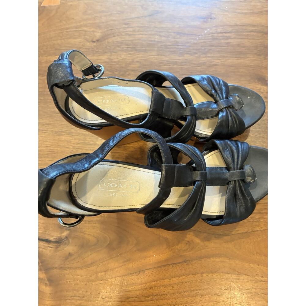 COACH black leather T-strap platform wedges Shoes 7 - Very Comfortable - Picture 4 of 9